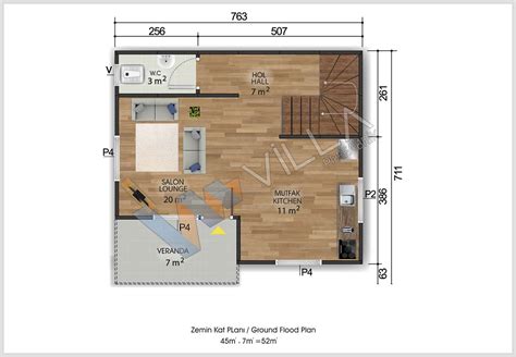 50 m2 dubleks ev planı